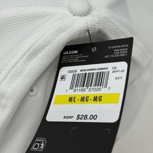 Under Armour Hat Mens M/L White Blitzing 3.0 Low Stretch Performance Golf Active - Picture 5 of 8